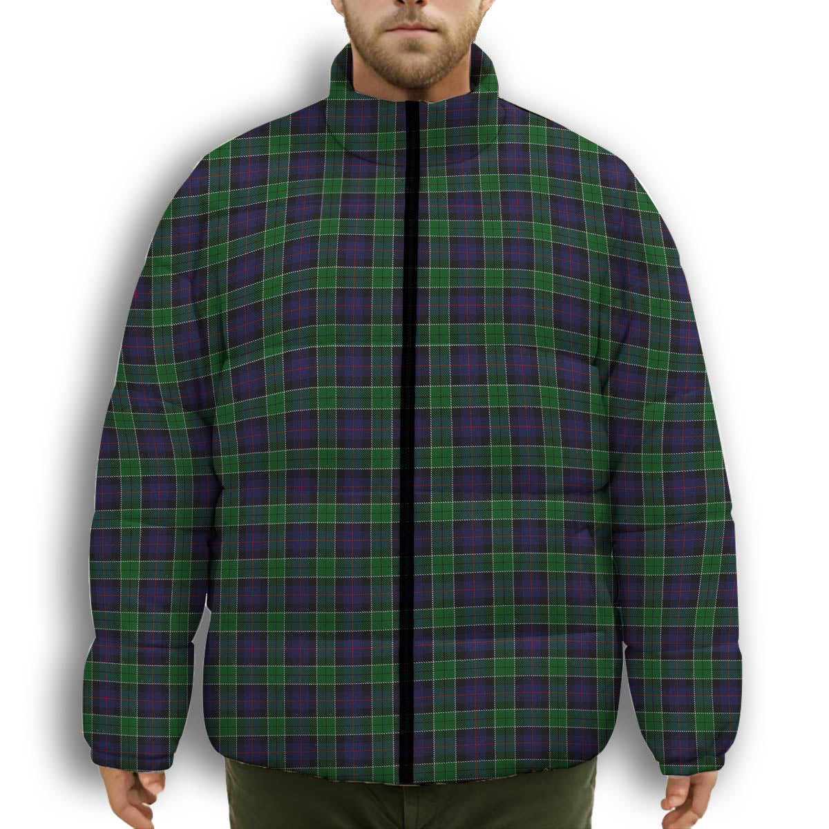 ScotsTee Shop Scottish Leslie Hunting Premium Tartan Collar Down Jacket Winter White Duck Down Plaid