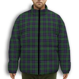 ScotsTee Shop Scottish Leslie Hunting Premium Tartan Collar Down Jacket Winter White Duck Down Plaid