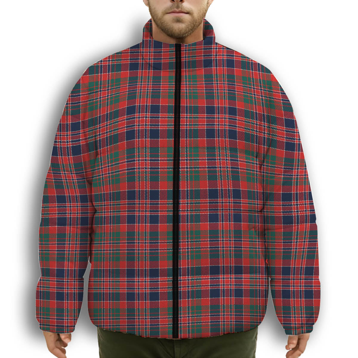 ScotsTee Shop Scottish McDonald of Boisdale Modern Premium Tartan Collar Down Jacket Winter White Duck Down Plaid