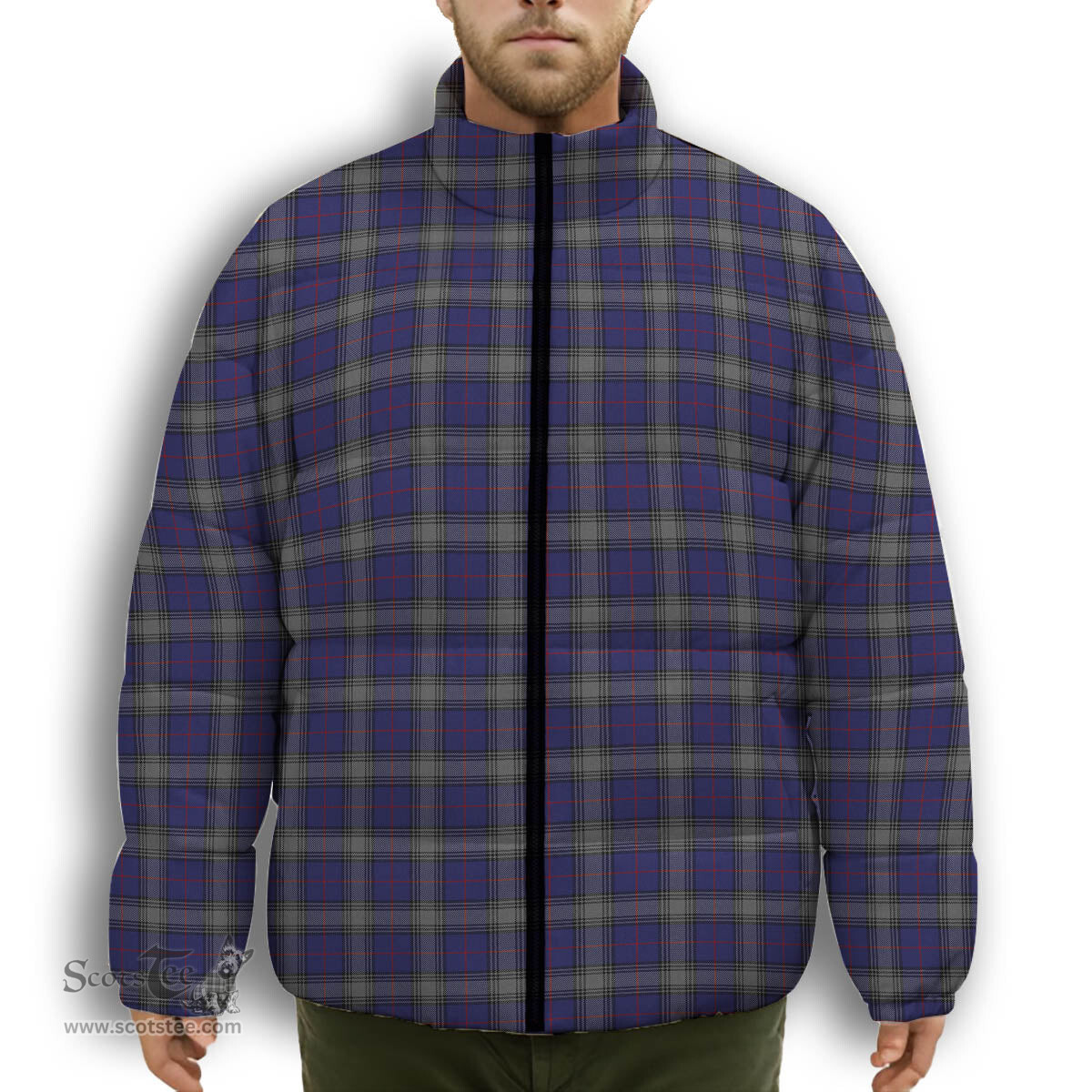 ScotsTee Shop Scottish Kinnaird Premium Tartan Collar Down Jacket Winter White Duck Down Plaid