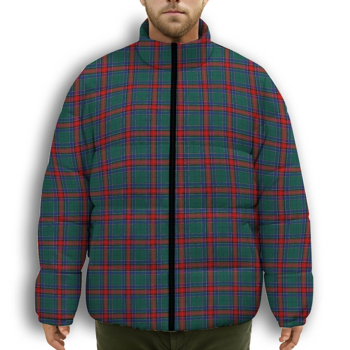 ScotsTee Shop Scottish Jardine Dress Modern Premium Tartan Collar Down Jacket Winter White Duck Down Plaid