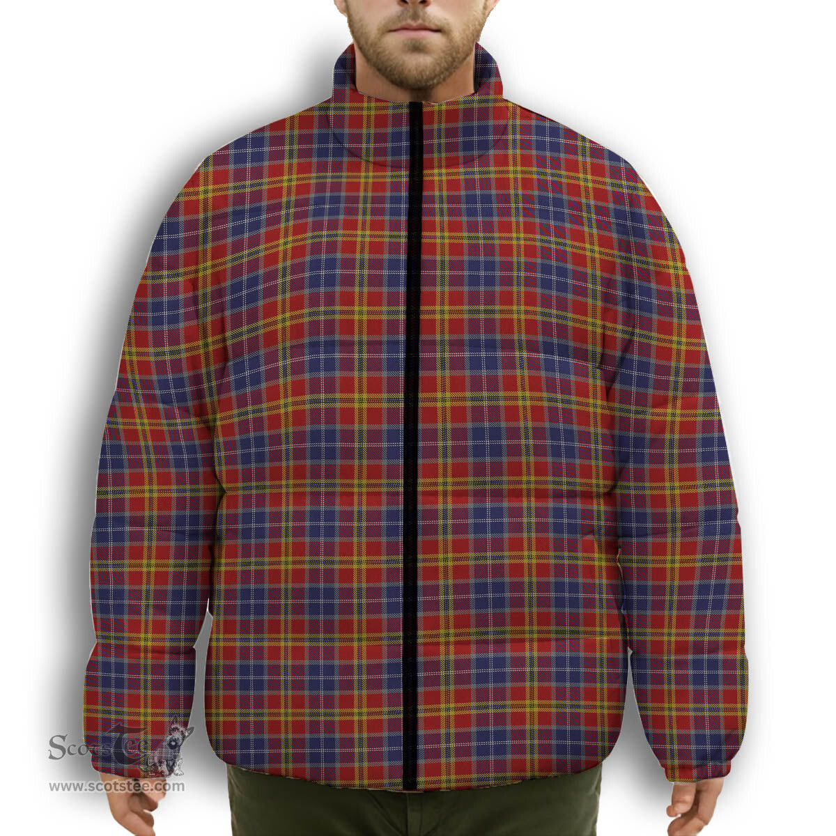 ScotsTee Shop Scottish Lermontov Premium Tartan Collar Down Jacket Winter White Duck Down Plaid