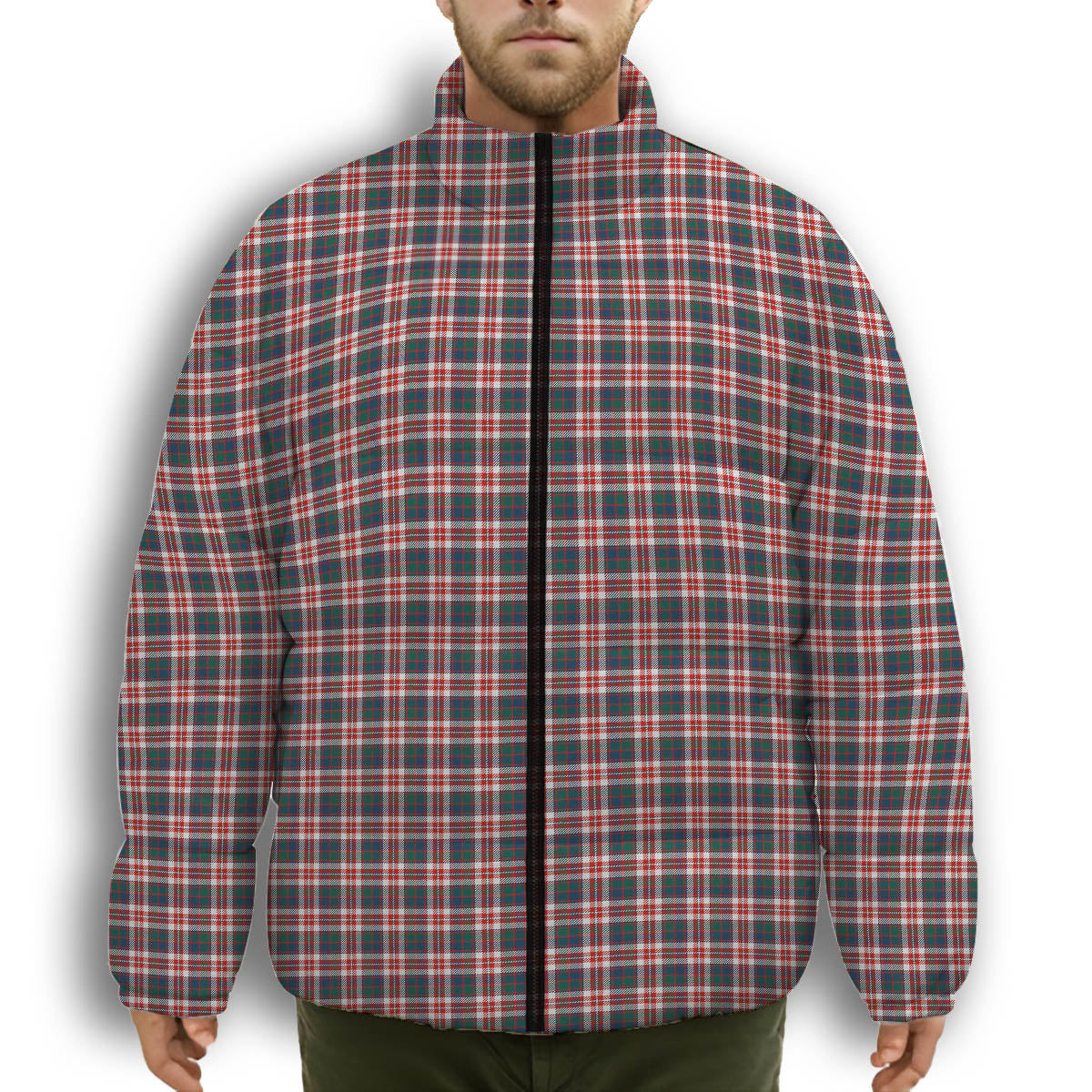 ScotsTee Shop Scottish Robertson Dress #2 Modern Premium Tartan Collar Down Jacket Winter White Duck Down Plaid