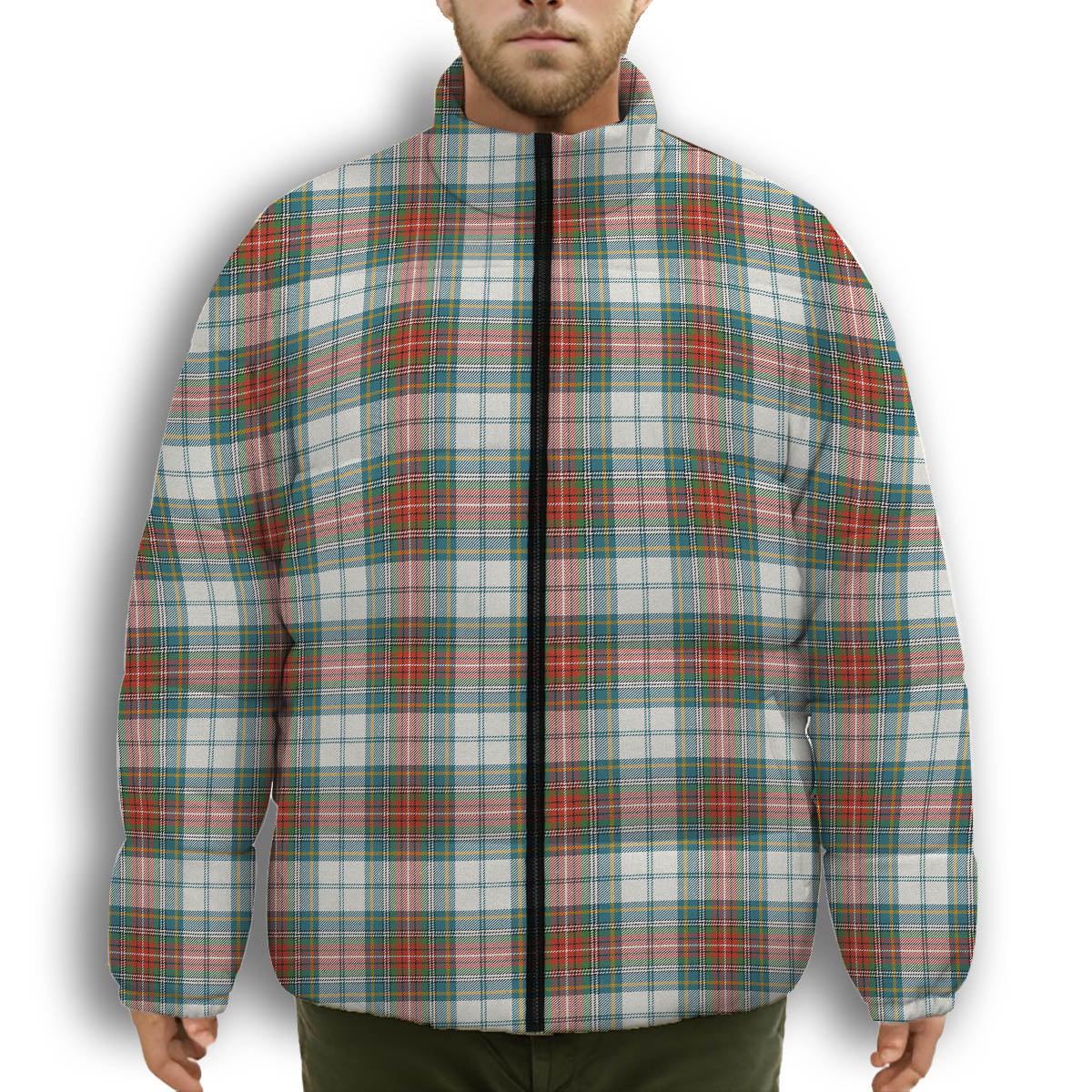 ScotsTee Shop Scottish McBeth Dress Ancient Premium Tartan Collar Down Jacket Winter White Duck Down Plaid