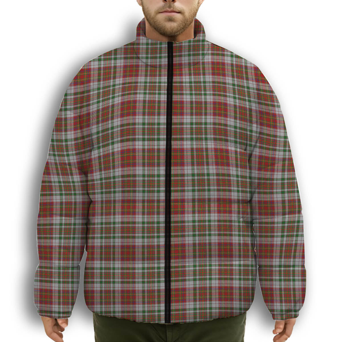 ScotsTee Shop Scottish McAlister Dress Premium Tartan Collar Down Jacket Winter White Duck Down Plaid