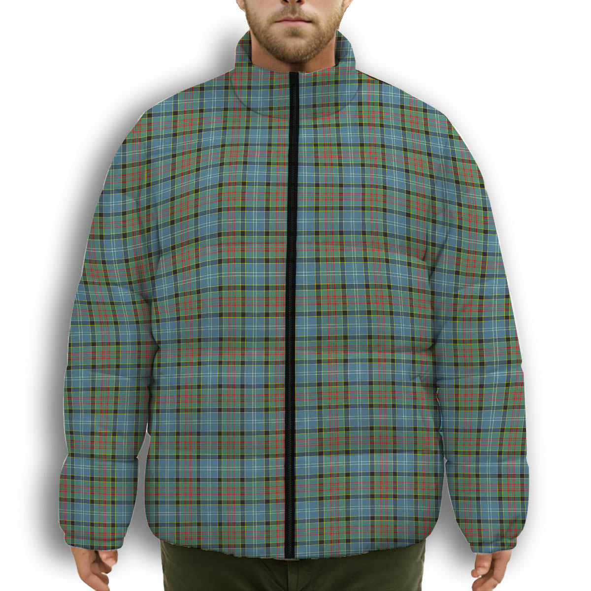 ScotsTee Shop Scottish Paisley District Premium Tartan Collar Down Jacket Winter White Duck Down Plaid