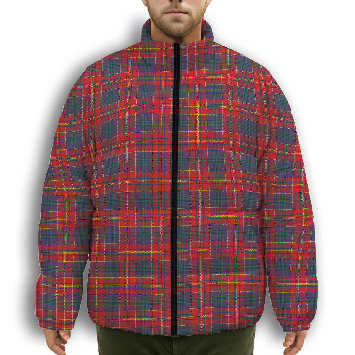 ScotsTee Shop Scottish Pitcairn Heritage Modern Premium Tartan Collar Down Jacket Winter White Duck Down Plaid