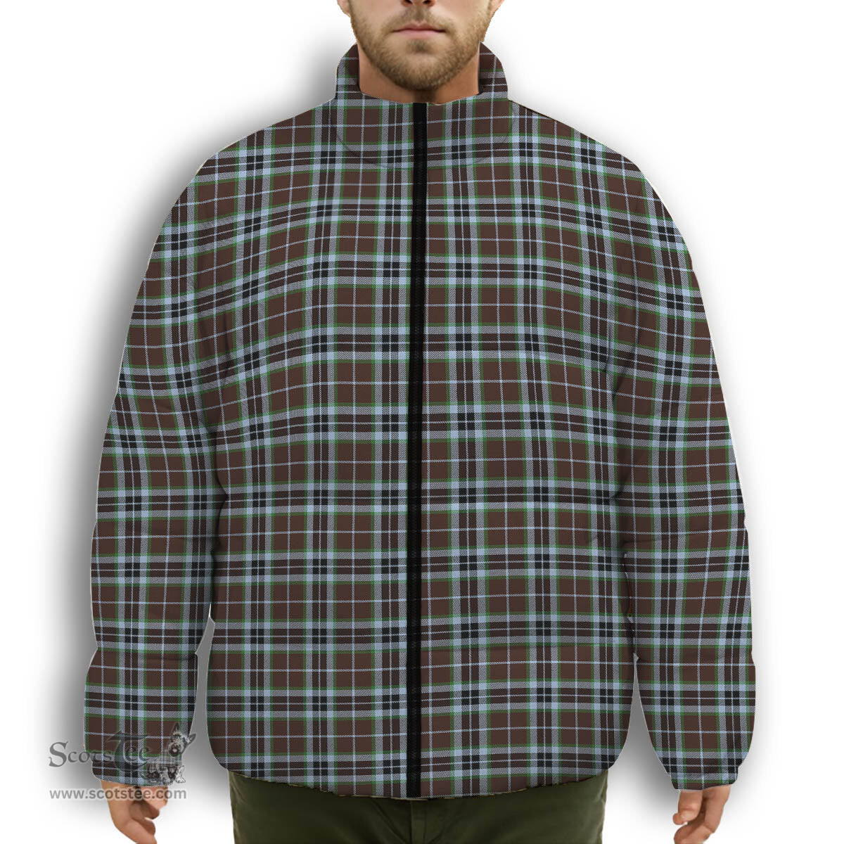 ScotsTee Shop Scottish MacThomas Hunting Modern Premium Tartan Collar Down Jacket Winter White Duck Down Plaid