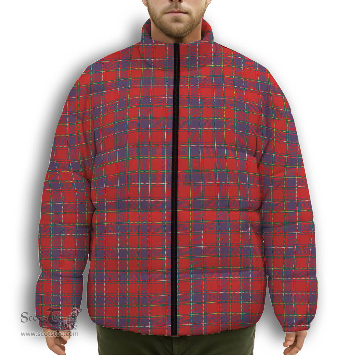 ScotsTee Shop Scottish Mair Modern Clan Premium Tartan Collar Down Jacket Winter White Duck Down Plaid