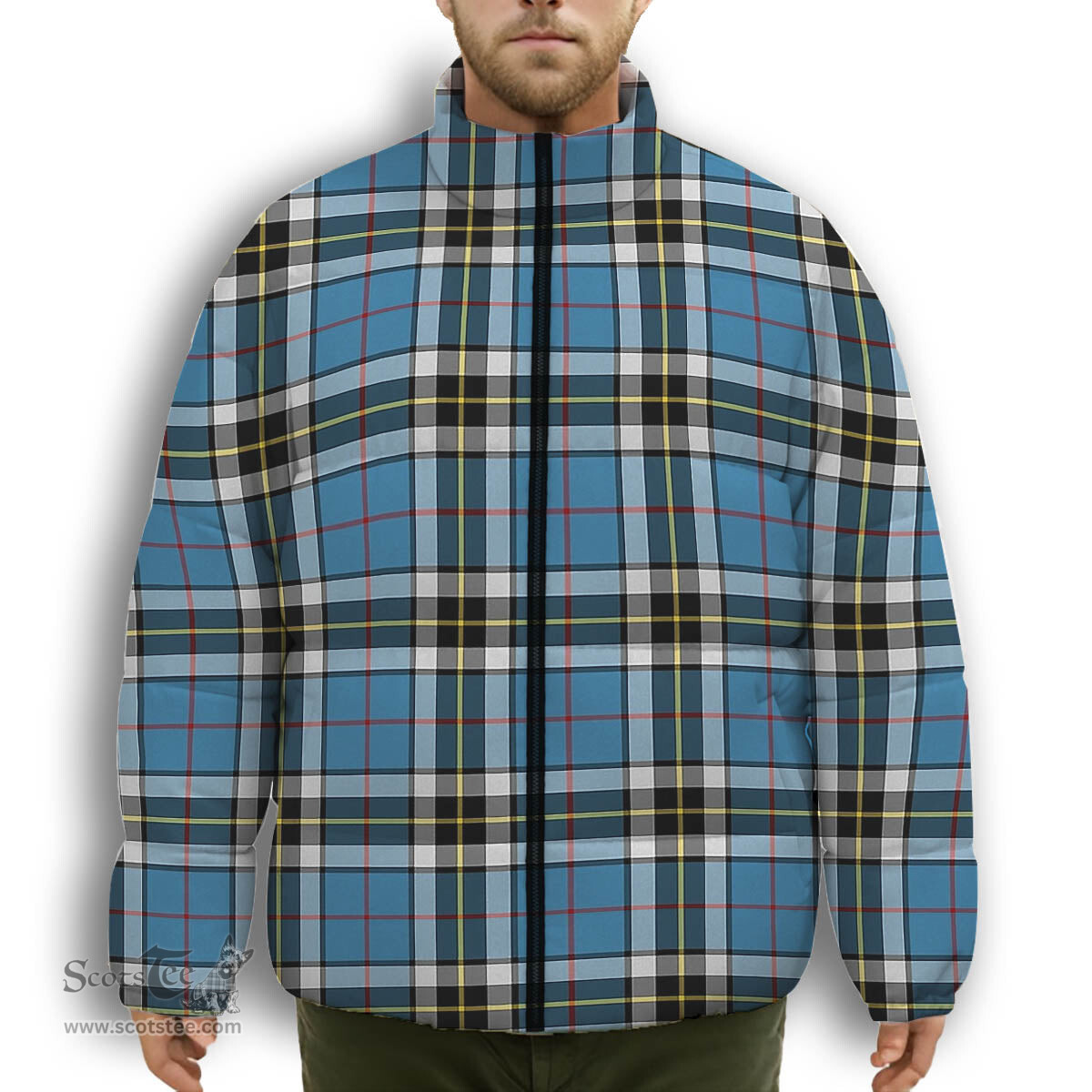 ScotsTee Shop Scottish Thompson Society Premium Tartan Collar Down Jacket Winter White Duck Down Plaid