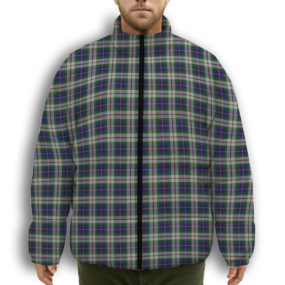 ScotsTee Shop Scottish MacLeod of California Premium Tartan Collar Down Jacket Winter White Duck Down Plaid