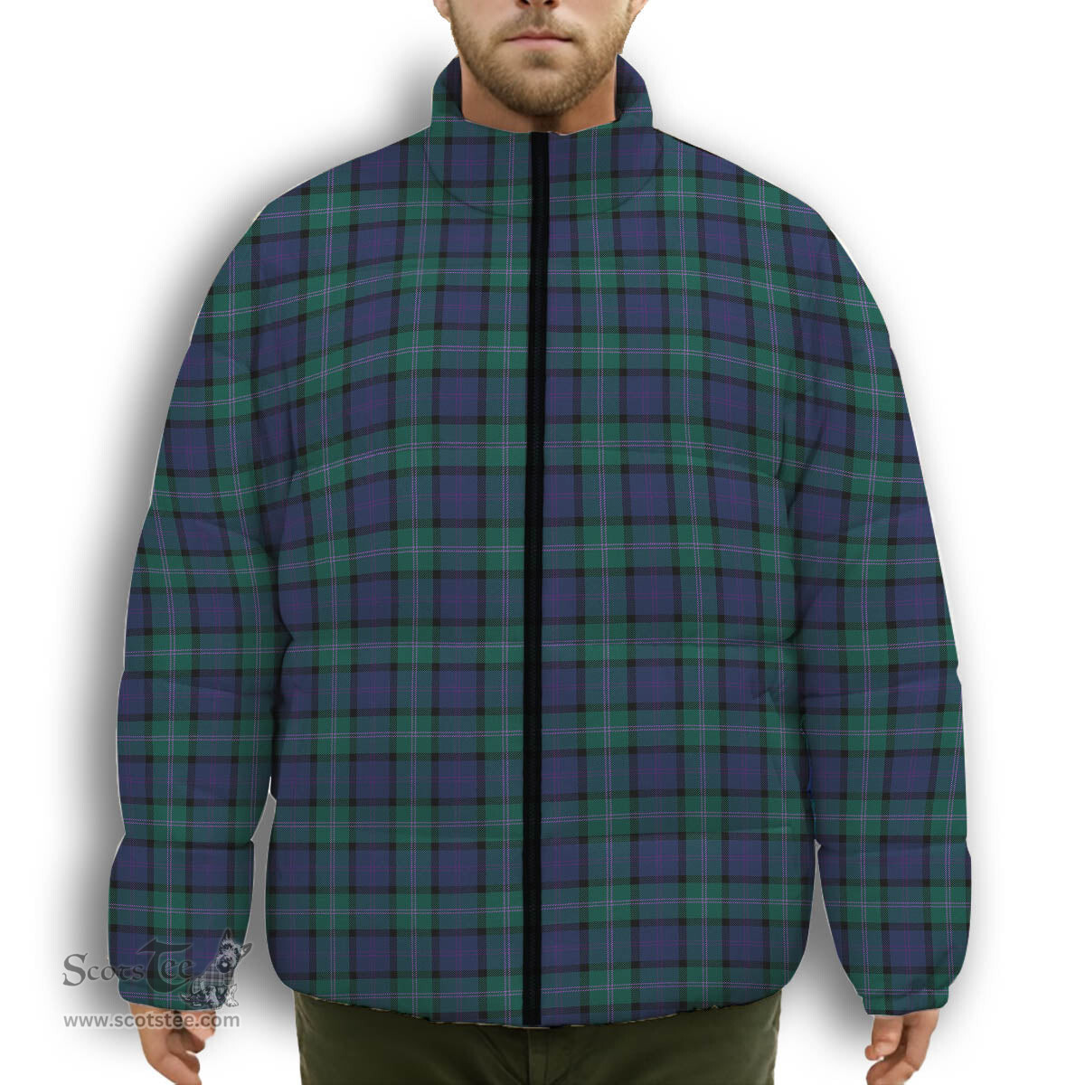 ScotsTee Shop Scottish Thomson Modern Premium Tartan Collar Down Jacket Winter White Duck Down Plaid