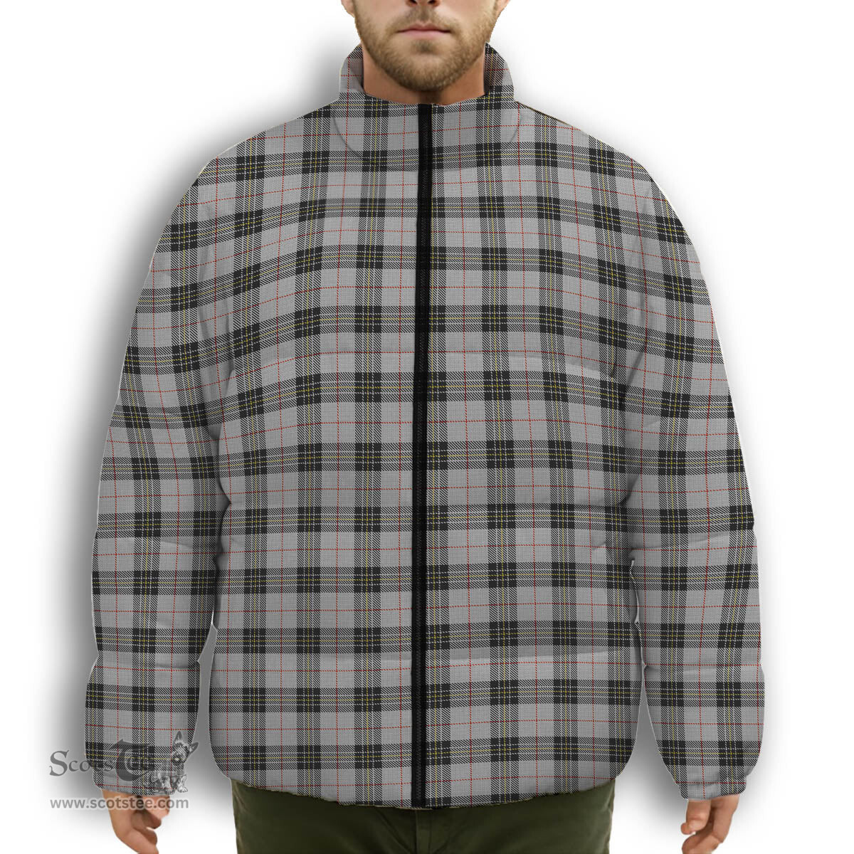 ScotsTee Shop Scottish MacPherson 10 Premium Tartan Collar Down Jacket Winter White Duck Down Plaid