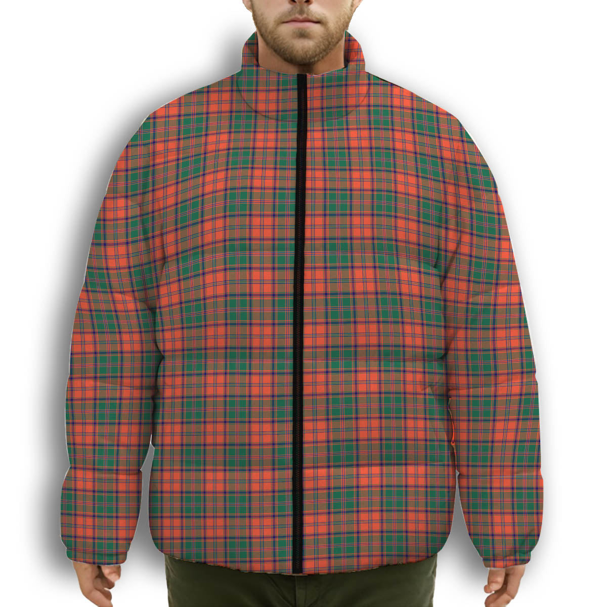 ScotsTee Shop Scottish Stewart of Appin Ancient Premium Tartan Collar Down Jacket Winter White Duck Down Plaid