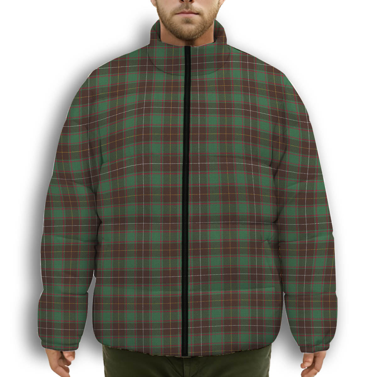 ScotsTee Shop Scottish MacPhee Hunting Modern Premium Tartan Collar Down Jacket Winter White Duck Down Plaid
