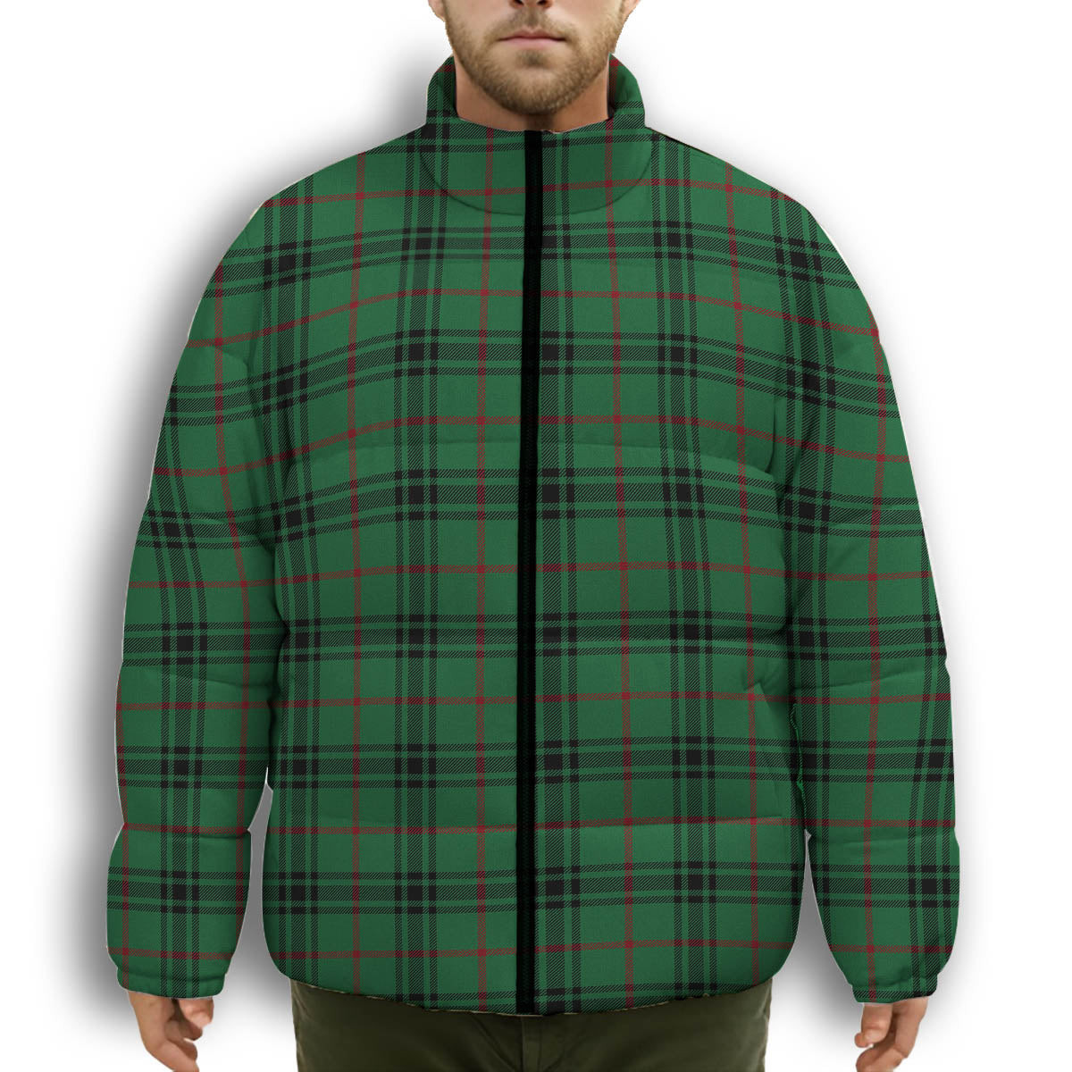 ScotsTee Shop Scottish MacArthur-Fox Ancient Premium Tartan Collar Down Jacket Winter White Duck Down Plaid
