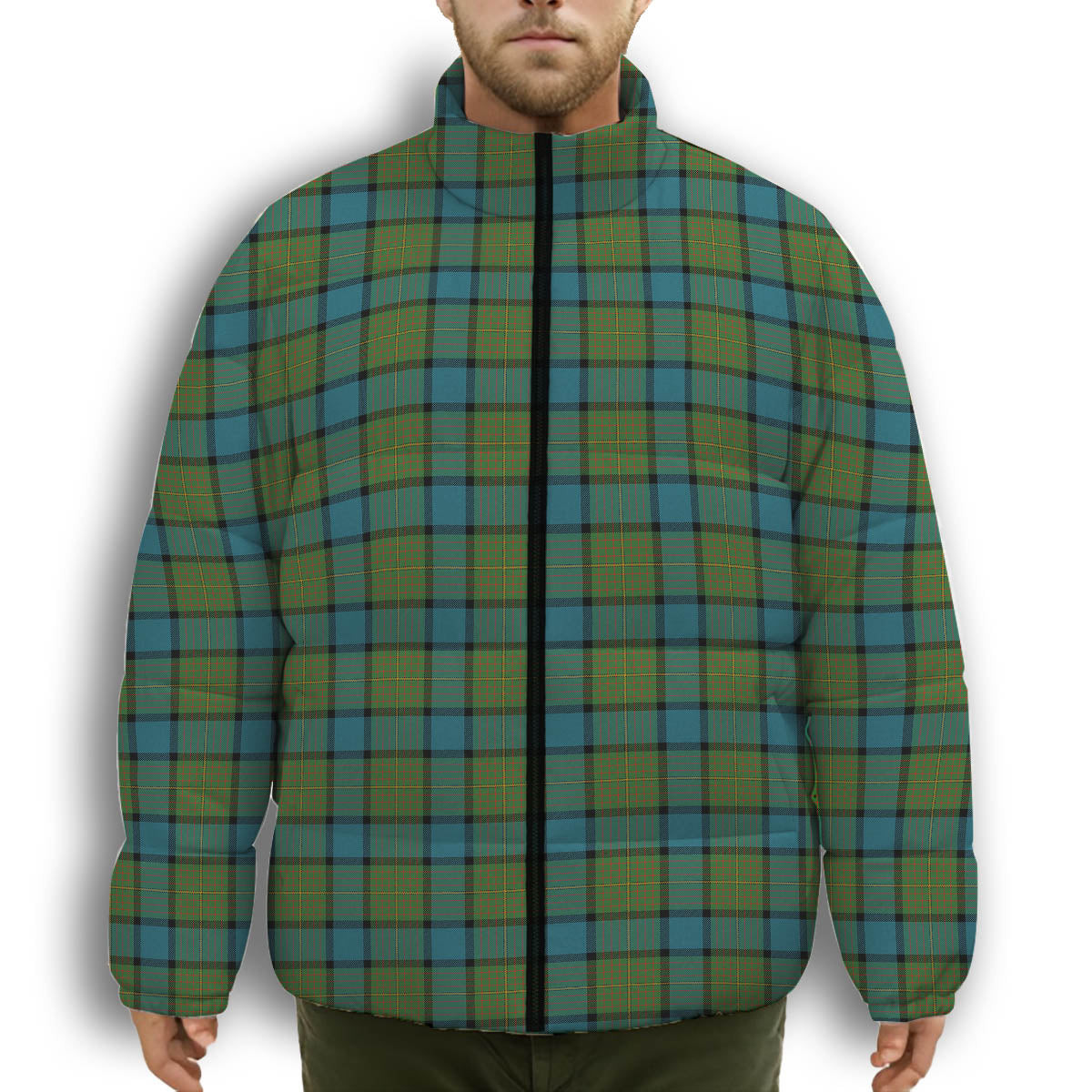 ScotsTee Shop Scottish Muir Ancient Premium Tartan Collar Down Jacket Winter White Duck Down Plaid