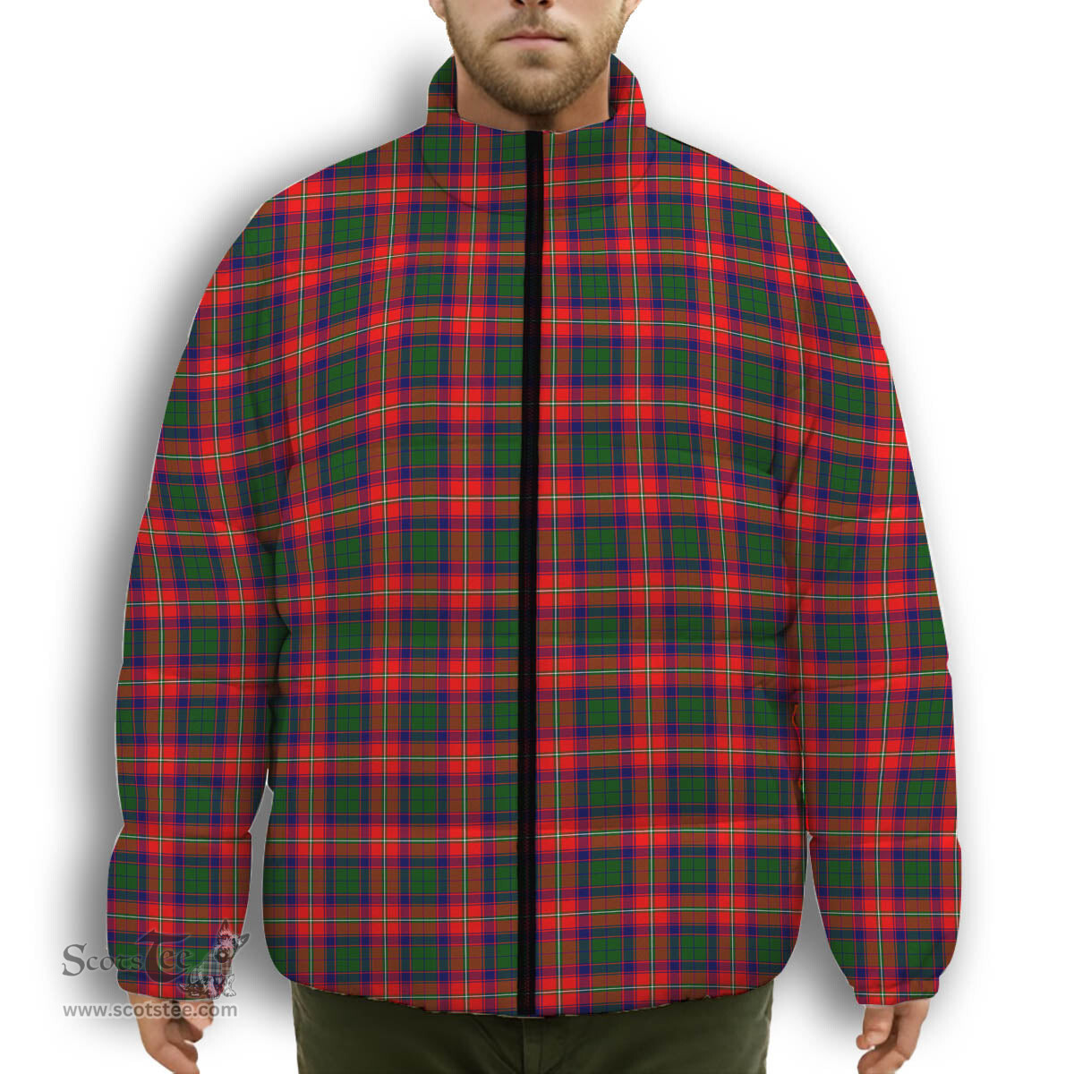 ScotsTee Shop Scottish Riddell Premium Tartan Collar Down Jacket Winter White Duck Down Plaid