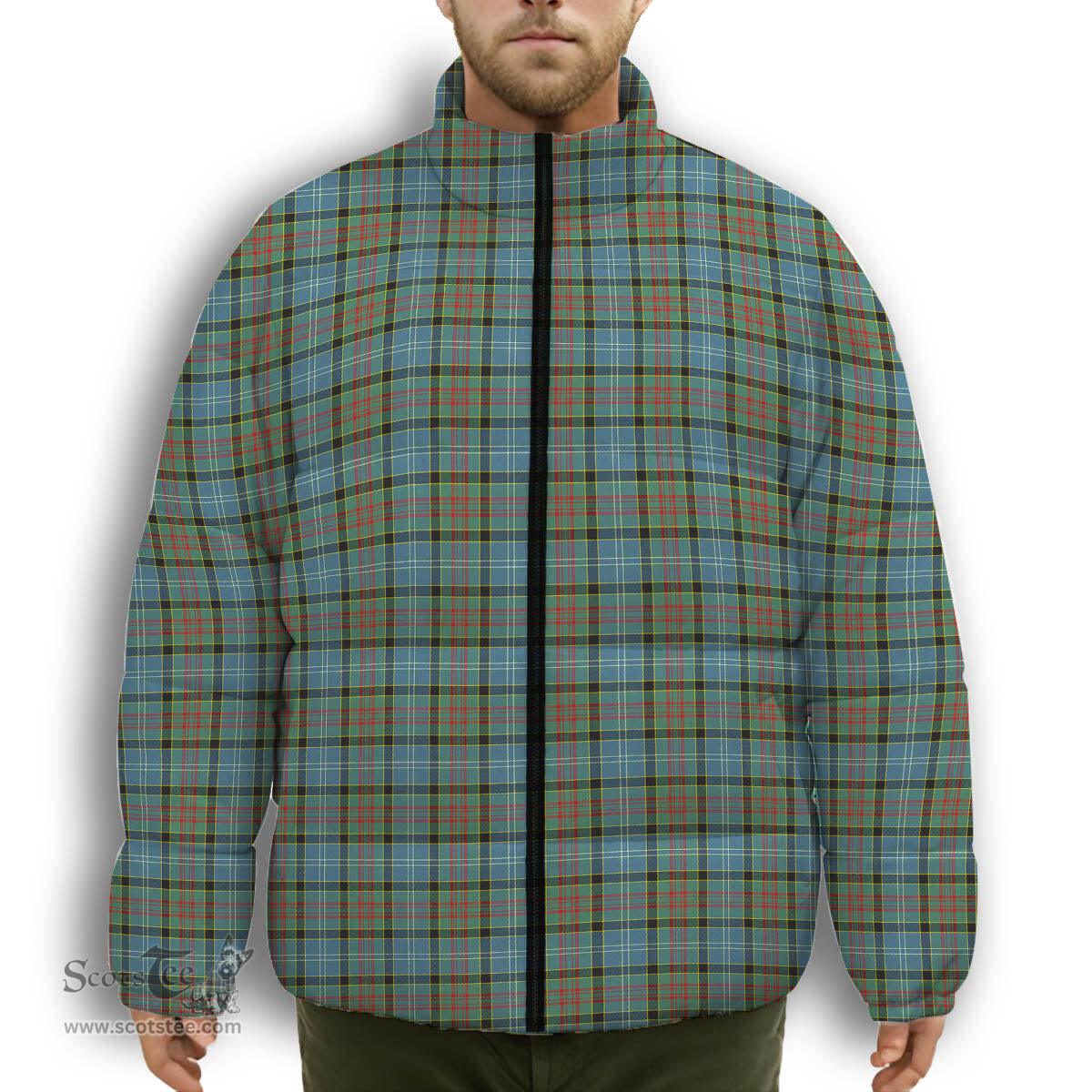 ScotsTee Shop Scottish Walkinshaw Premium Tartan Collar Down Jacket Winter White Duck Down Plaid