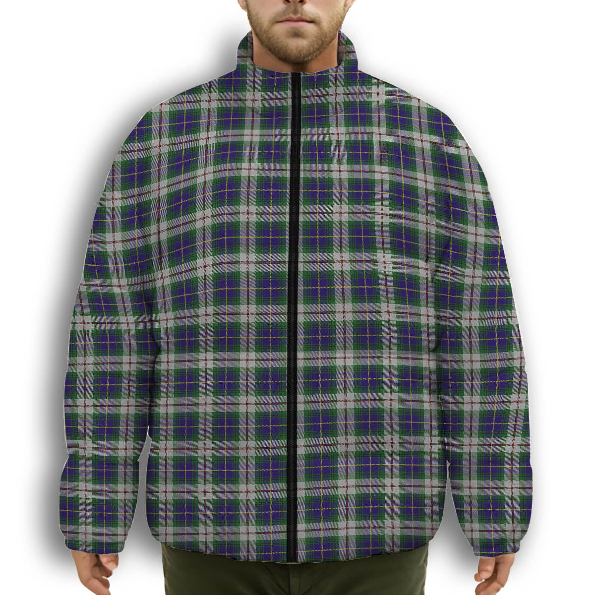 ScotsTee Shop Scottish MacLeod Of Californian Premium Tartan Collar Down Jacket Winter White Duck Down Plaid
