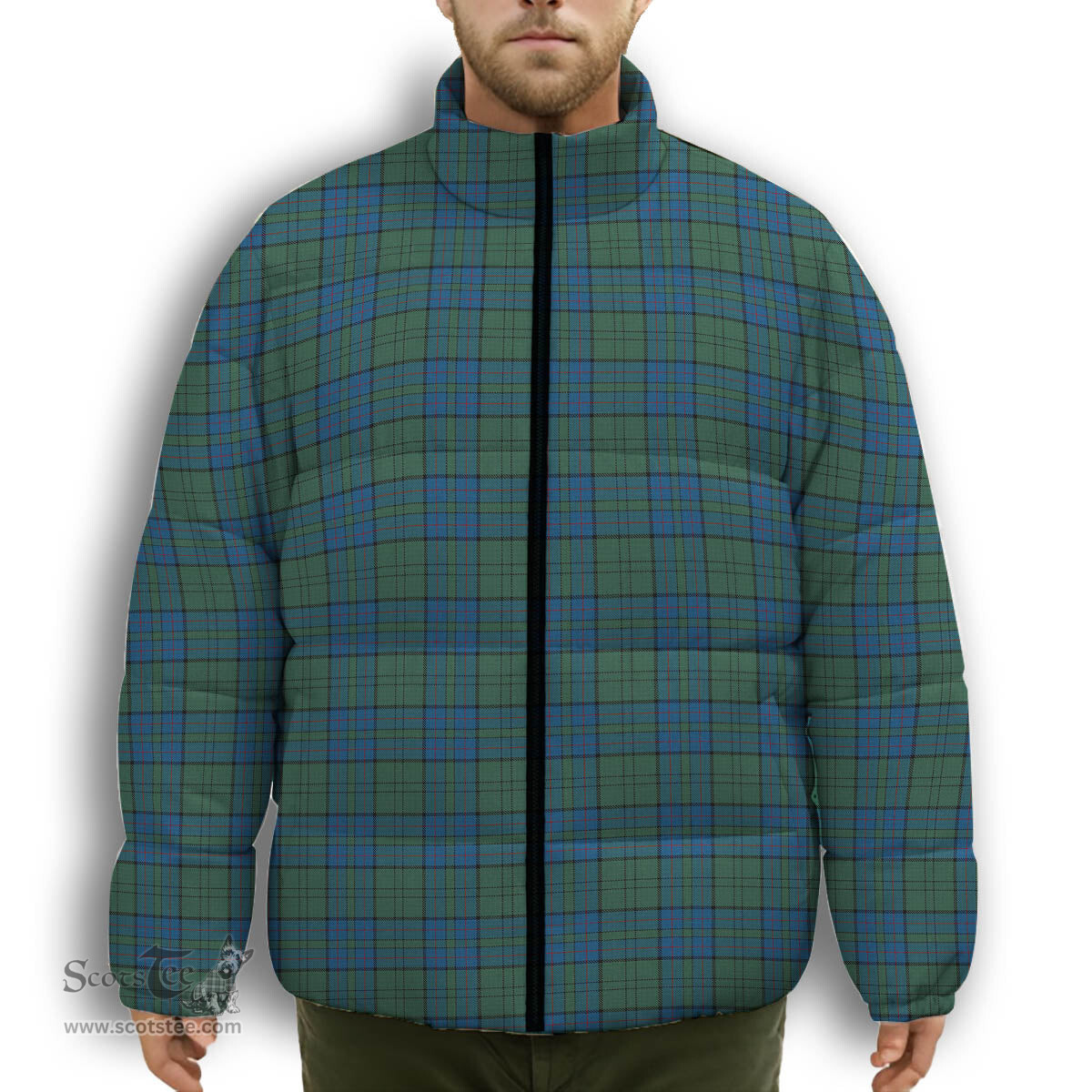 ScotsTee Shop Scottish Lockhart Premium Tartan Collar Down Jacket Winter White Duck Down Plaid