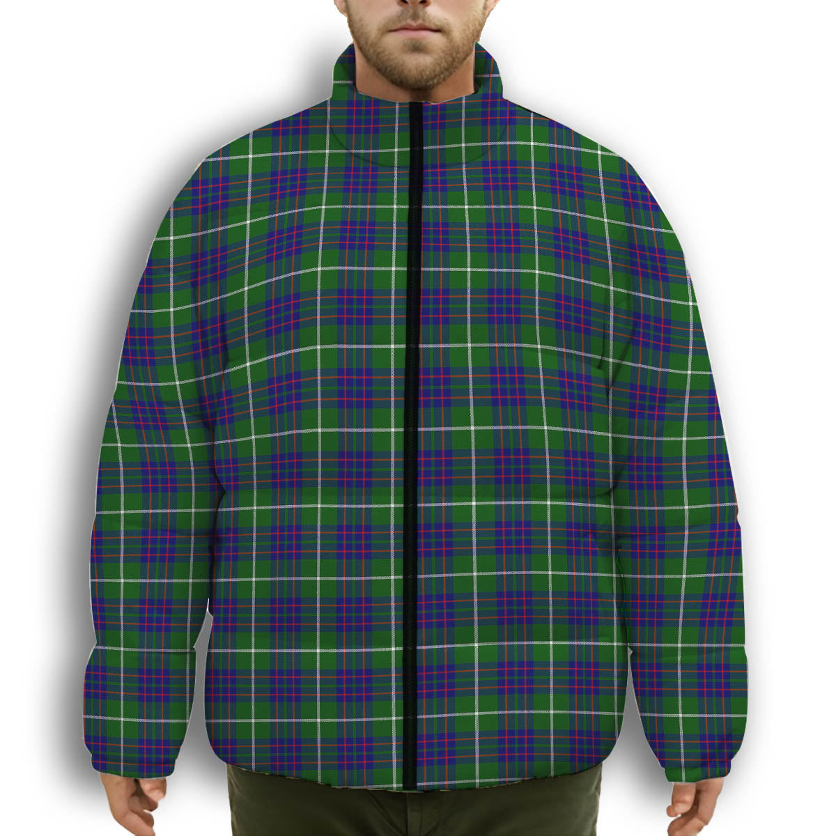 ScotsTee Shop Scottish MacIntyre Hunting Modern Premium Tartan Collar Down Jacket Winter White Duck Down Plaid