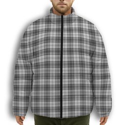 ScotsTee Shop Scottish Sandilands Grey Premium Tartan Collar Down Jacket Winter White Duck Down Plaid