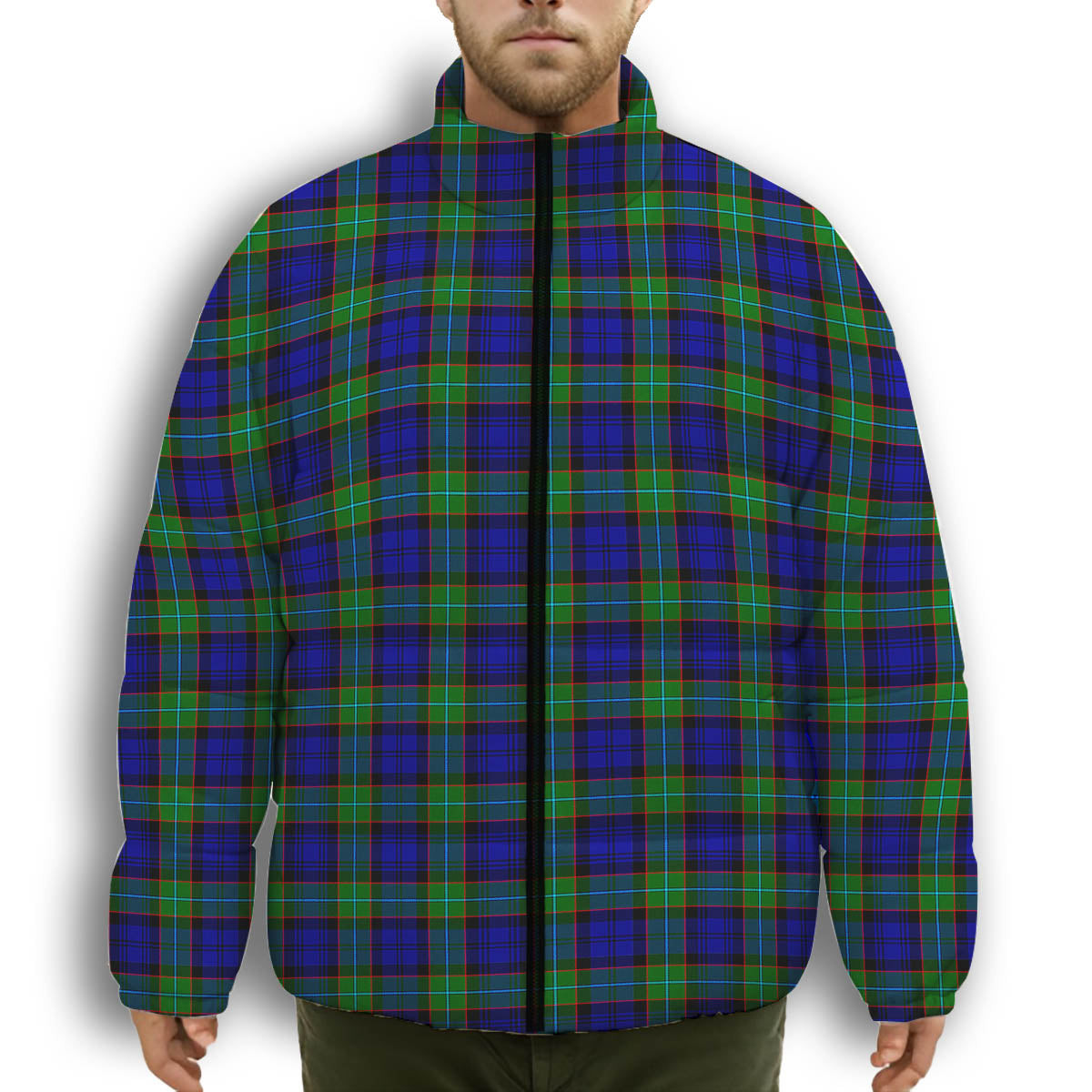 ScotsTee Shop Scottish Sempill Modern Premium Tartan Collar Down Jacket Winter White Duck Down Plaid