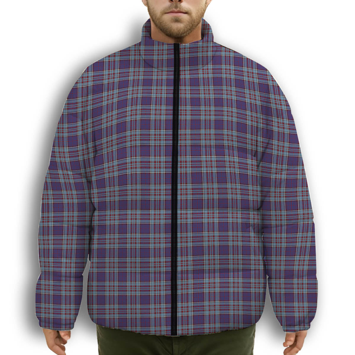 ScotsTee Shop Scottish RCAF Premium Tartan Collar Down Jacket Winter White Duck Down Plaid