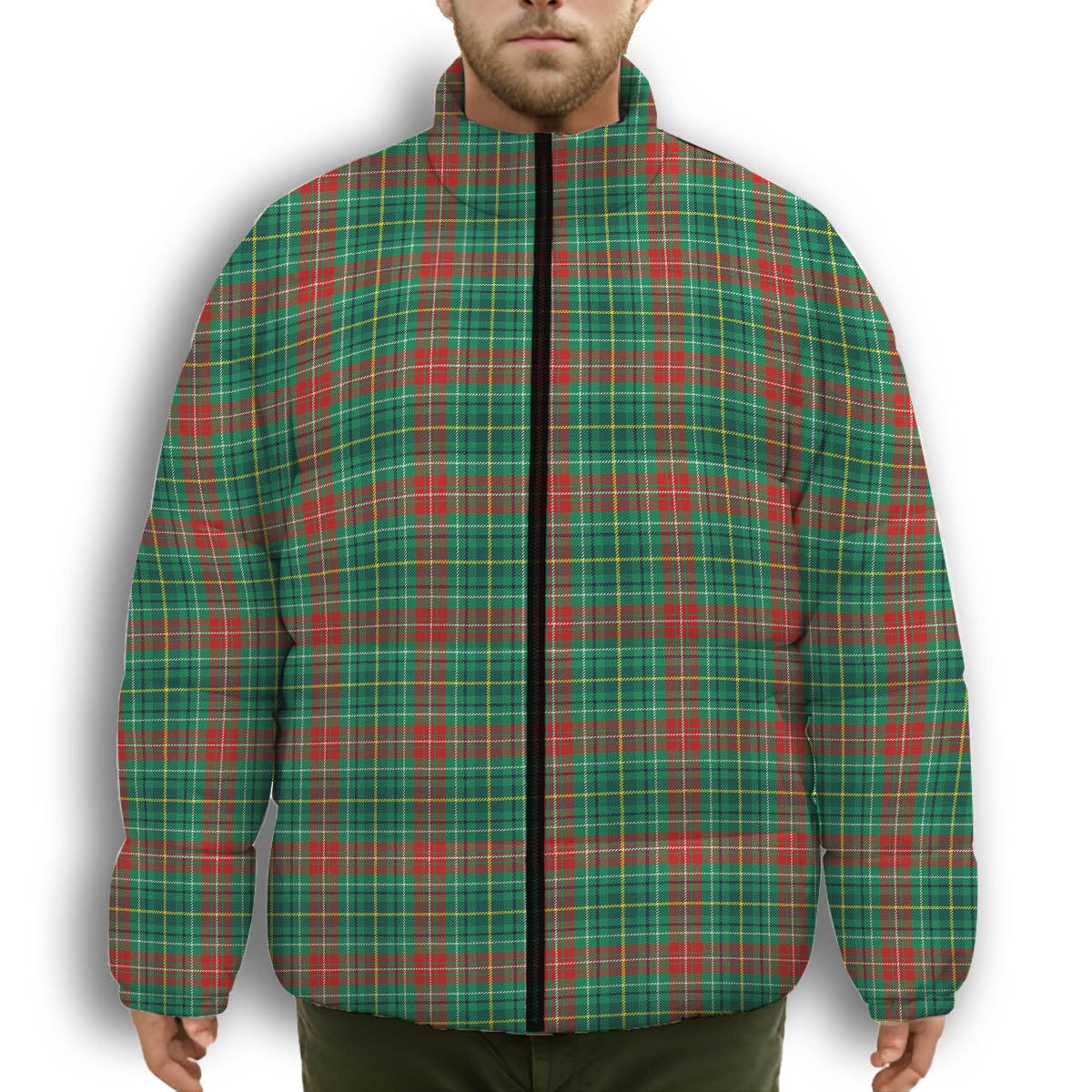 ScotsTee Shop Scottish Muirhead Modern Premium Tartan Collar Down Jacket Winter White Duck Down Plaid