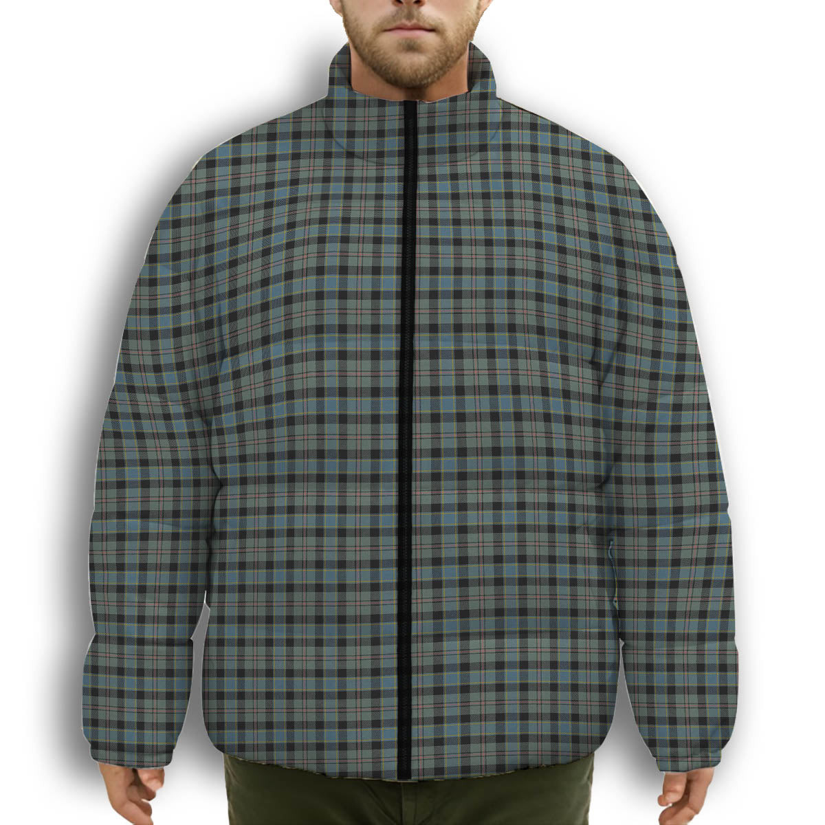ScotsTee Shop Scottish Ogilvie (Ogilvy) Hunting Premium Tartan Collar Down Jacket Winter White Duck Down Plaid