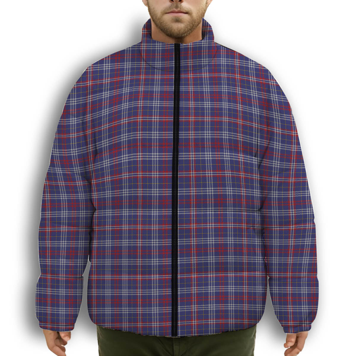 ScotsTee Shop Scottish Parker USA Premium Tartan Collar Down Jacket Winter White Duck Down Plaid