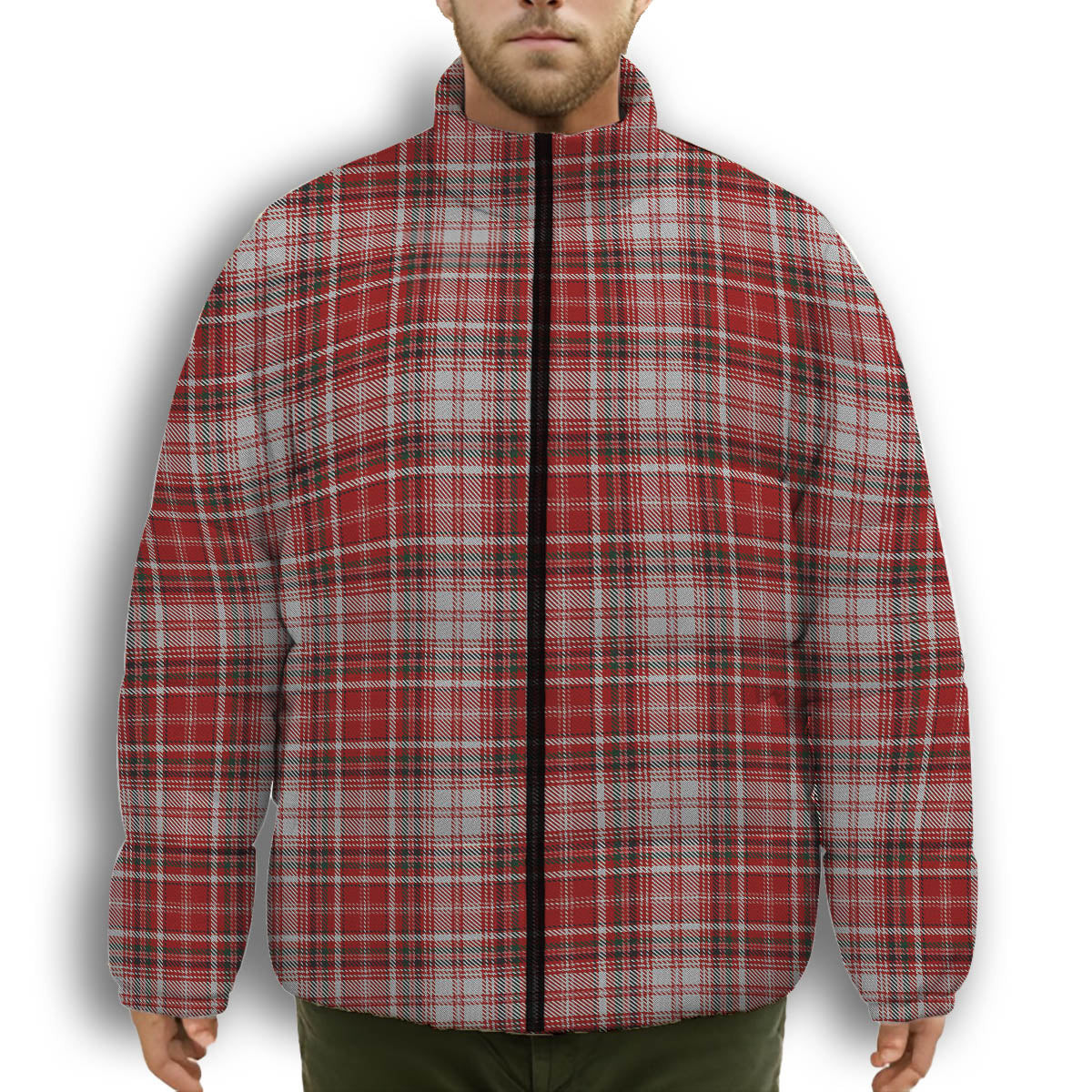 ScotsTee Shop Scottish MacDougall Dress Premium Tartan Collar Down Jacket Winter White Duck Down Plaid