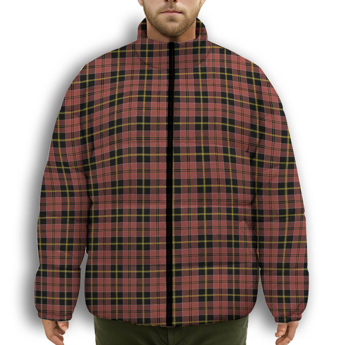 ScotsTee Shop Scottish MacAlister of Skye Ancient Premium Tartan Collar Down Jacket Winter White Duck Down Plaid