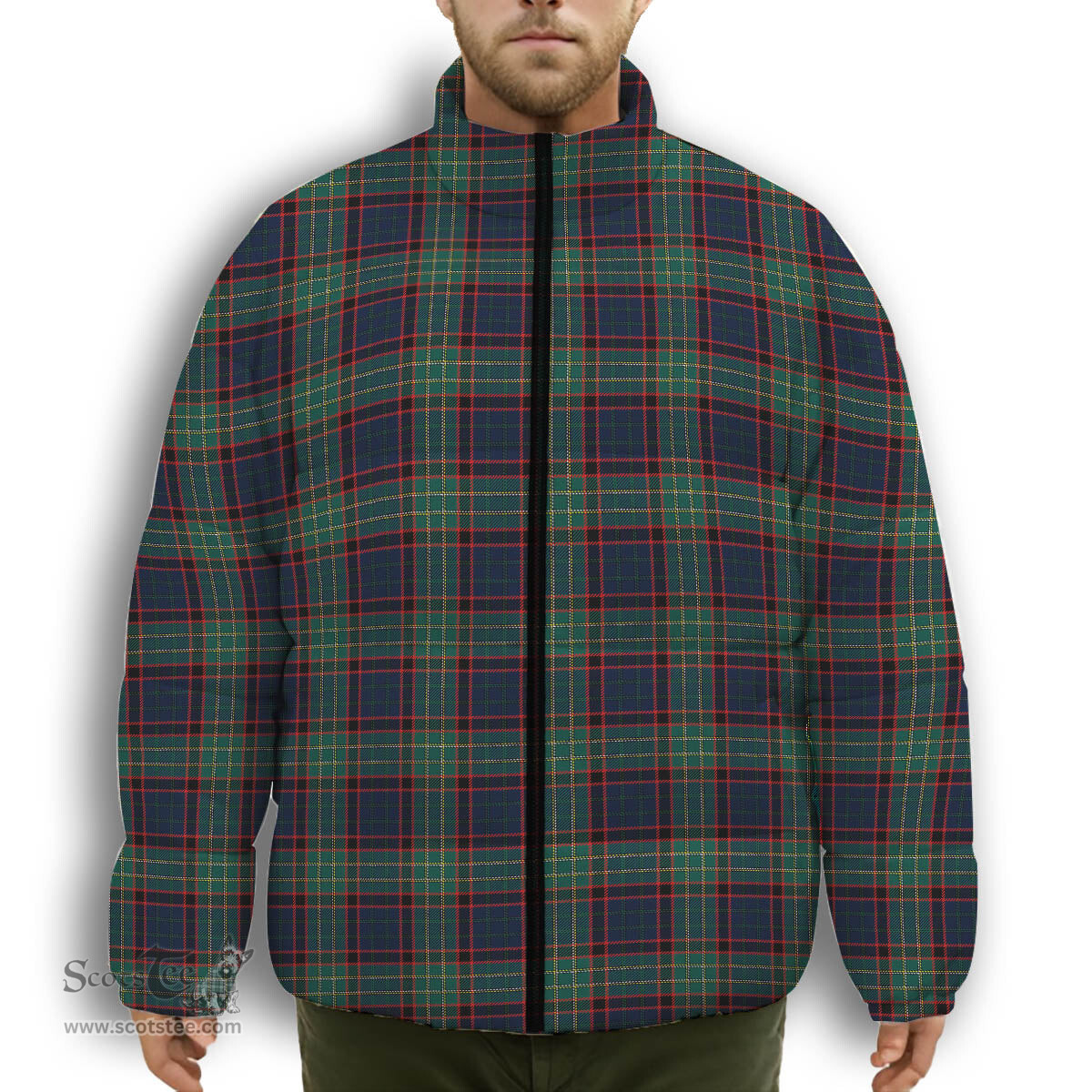 ScotsTee Shop Scottish Nicolson Hunting Modern Premium Tartan Collar Down Jacket Winter White Duck Down Plaid