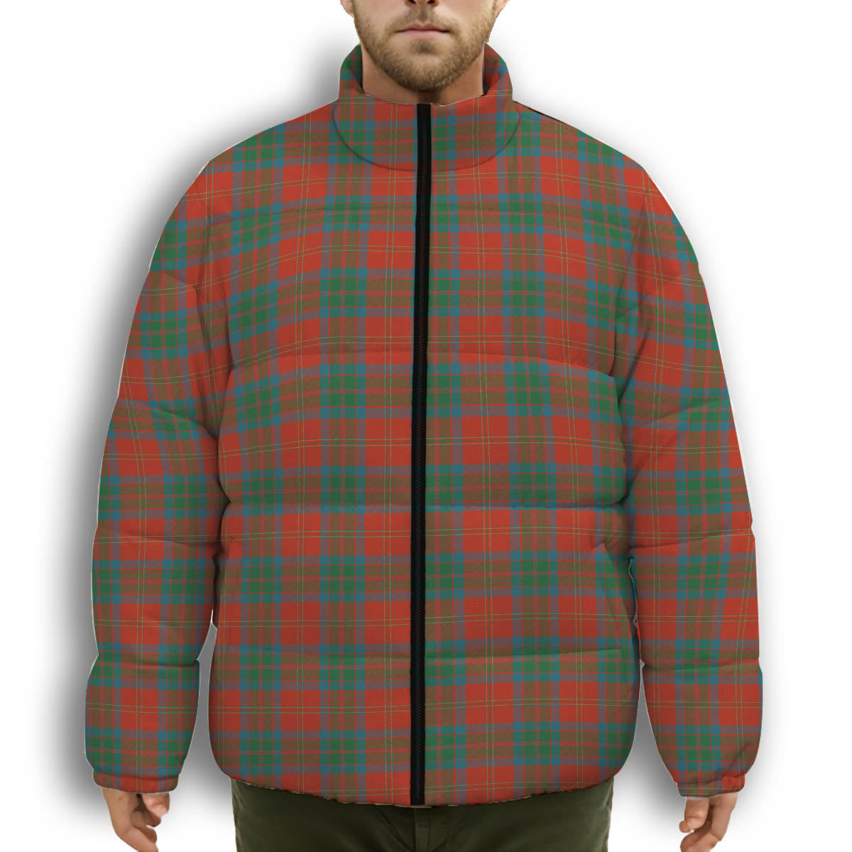 ScotsTee Shop Scottish MacPherson of Cluny Ancient Premium Tartan Collar Down Jacket Winter White Duck Down Plaid