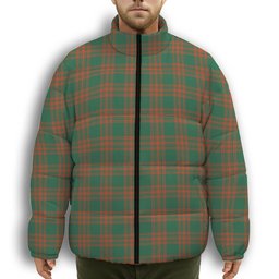 ScotsTee Shop Scottish Menzies Green Ancient Premium Tartan Collar Down Jacket Winter White Duck Down Plaid