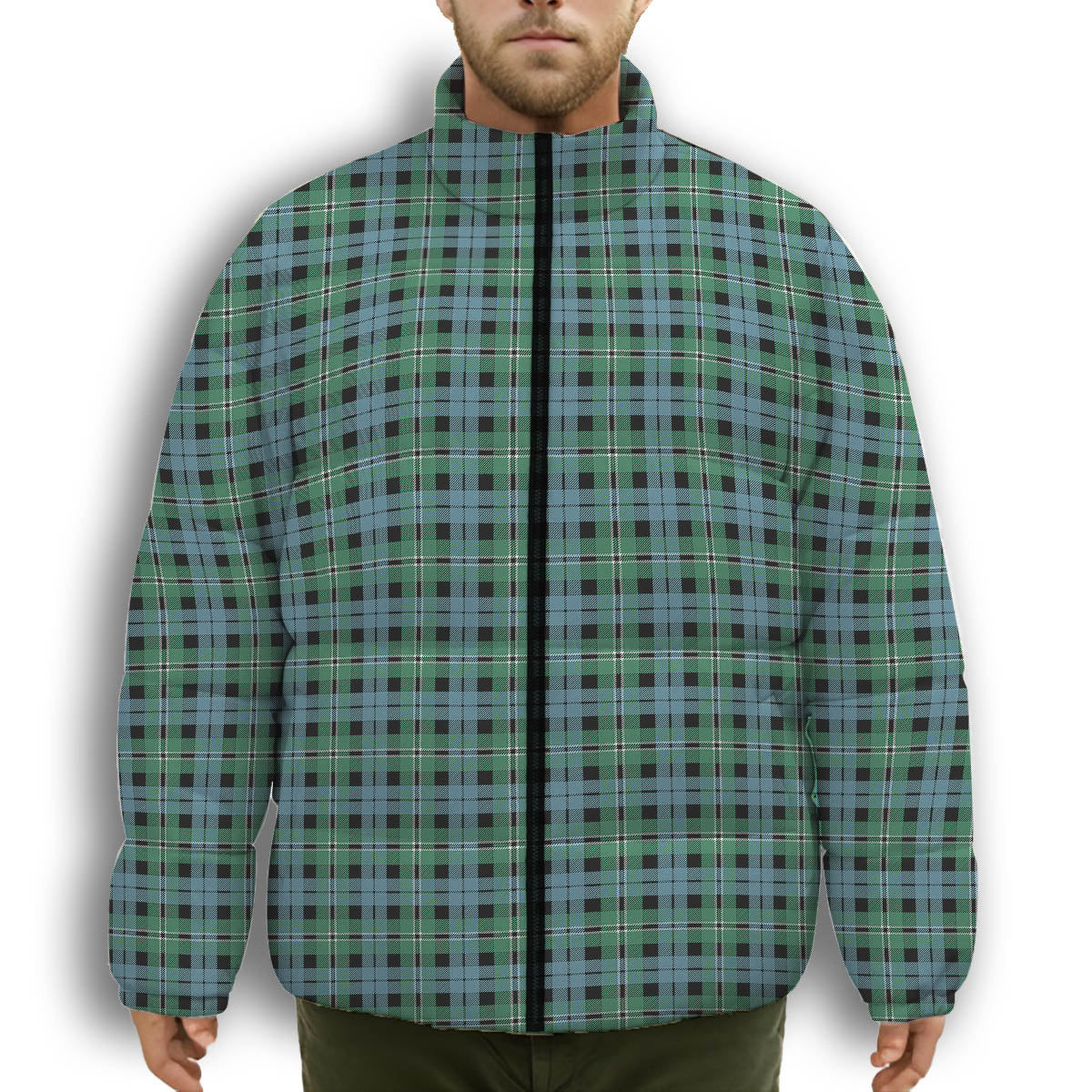 ScotsTee Shop Scottish Melville Modern Premium Tartan Collar Down Jacket Winter White Duck Down Plaid