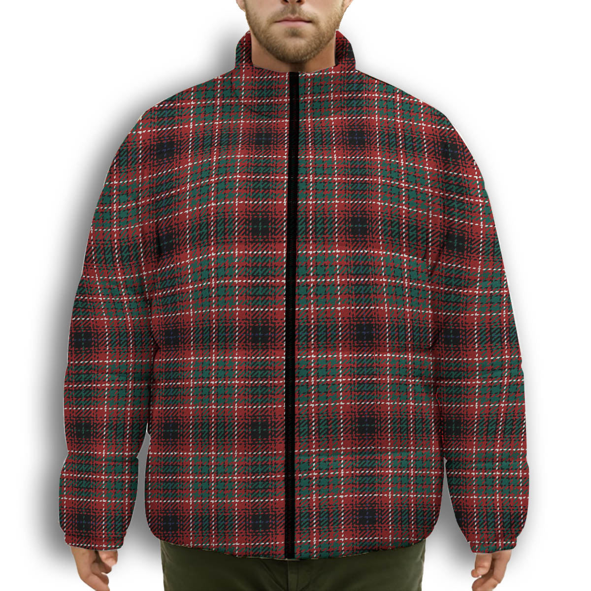 ScotsTee Shop Scottish Innes of Cowie Modern Premium Tartan Collar Down Jacket Winter White Duck Down Plaid