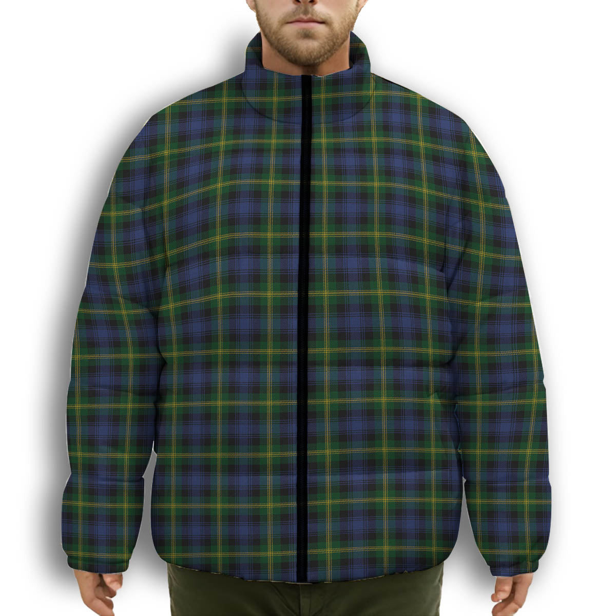 ScotsTee Shop Scottish Gordon 2 Premium Tartan Collar Down Jacket Winter White Duck Down Plaid