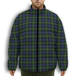 ScotsTee Shop Scottish Gordon 2 Premium Tartan Collar Down Jacket Winter White Duck Down Plaid