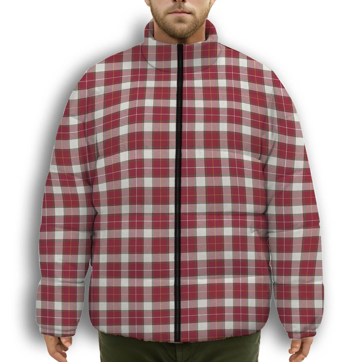 ScotsTee Shop Scottish McPhee Dress Modern Premium Tartan Collar Down Jacket Winter White Duck Down Plaid