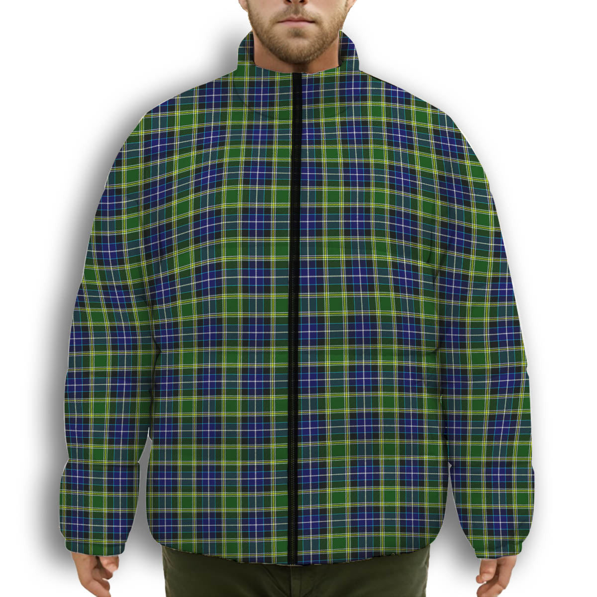ScotsTee Shop Scottish MacKellar SC Premium Tartan Collar Down Jacket Winter White Duck Down Plaid