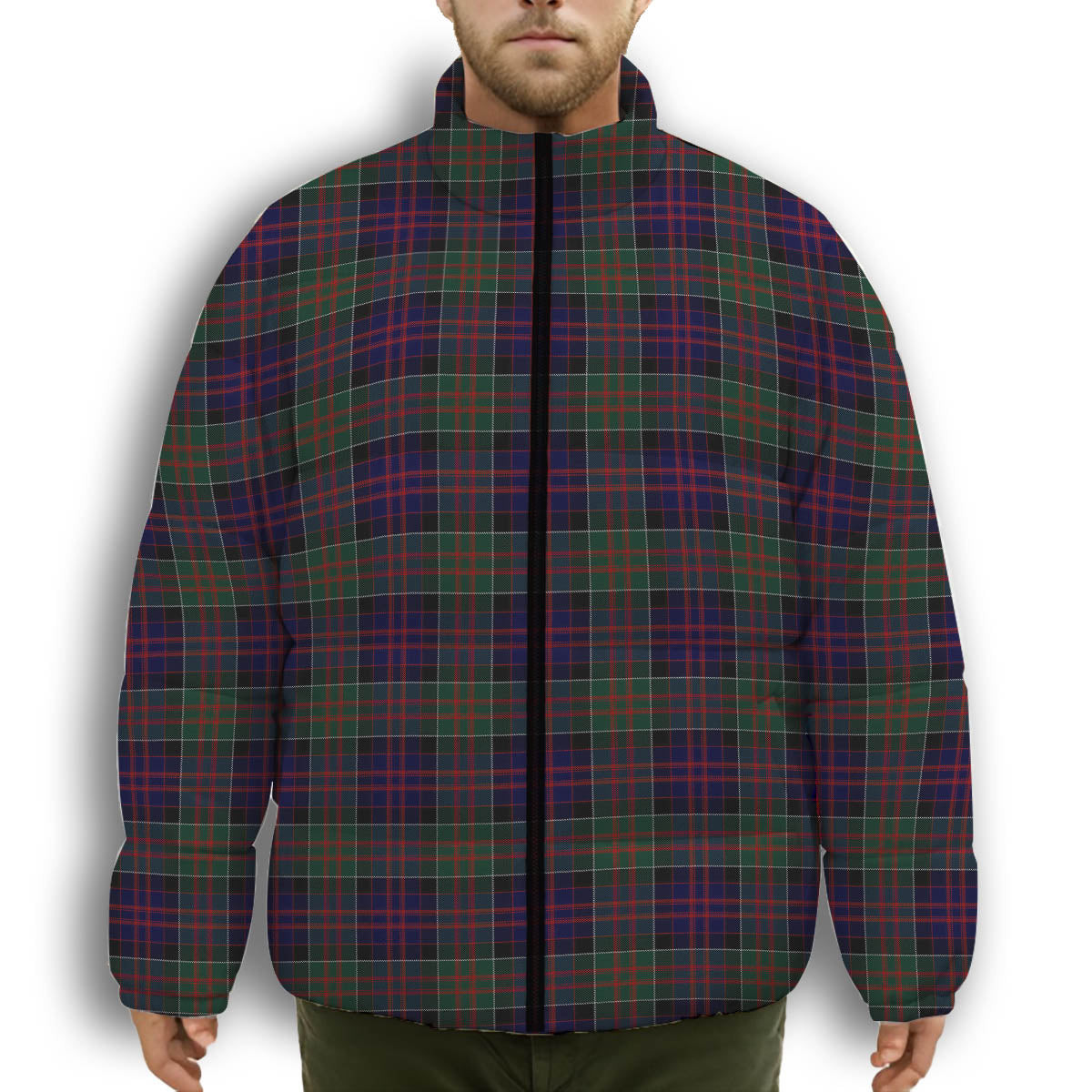 ScotsTee Shop Scottish McDonald of Clan Ranald Premium Tartan Collar Down Jacket Winter White Duck Down Plaid