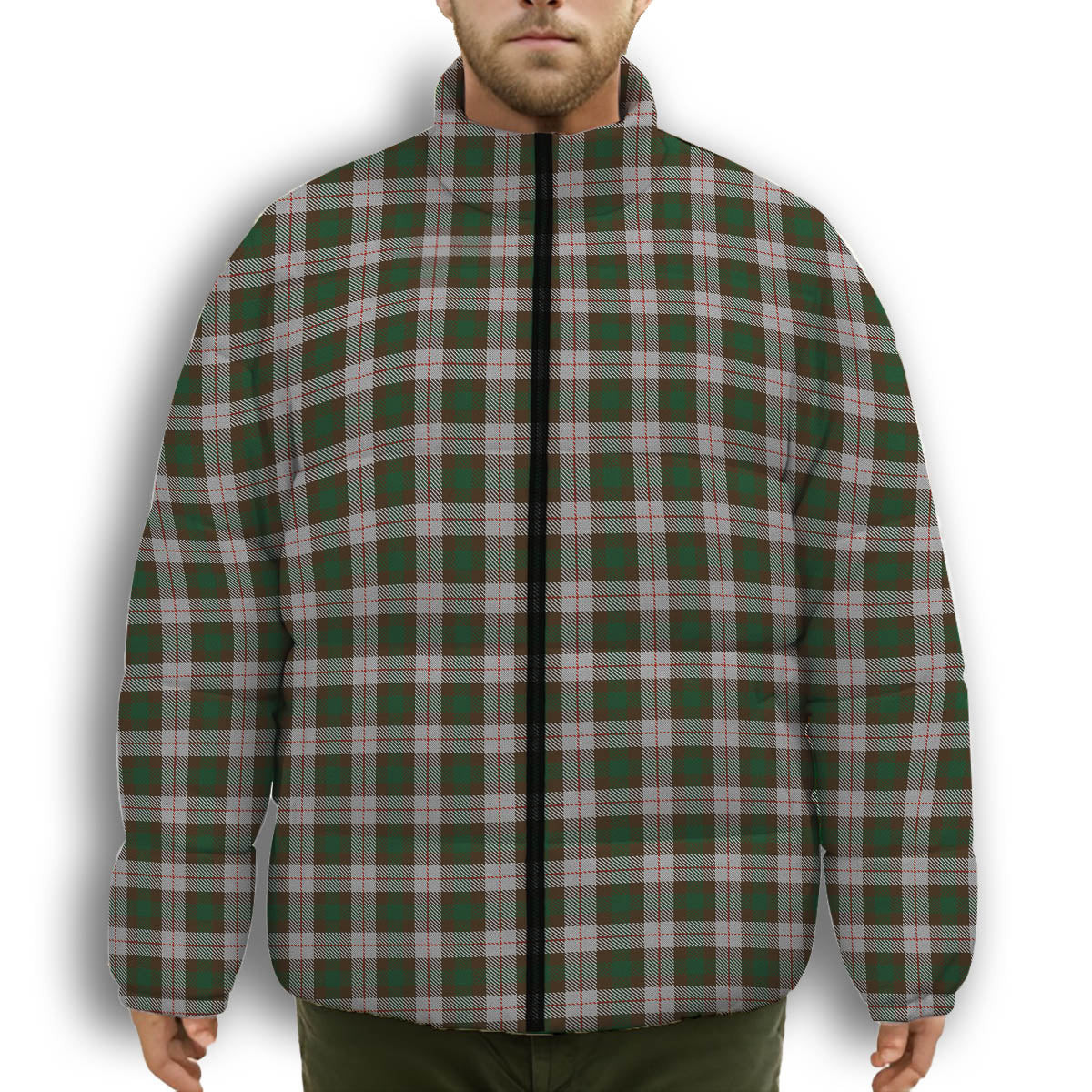 ScotsTee Shop Scottish McKinnon Dress Premium Tartan Collar Down Jacket Winter White Duck Down Plaid