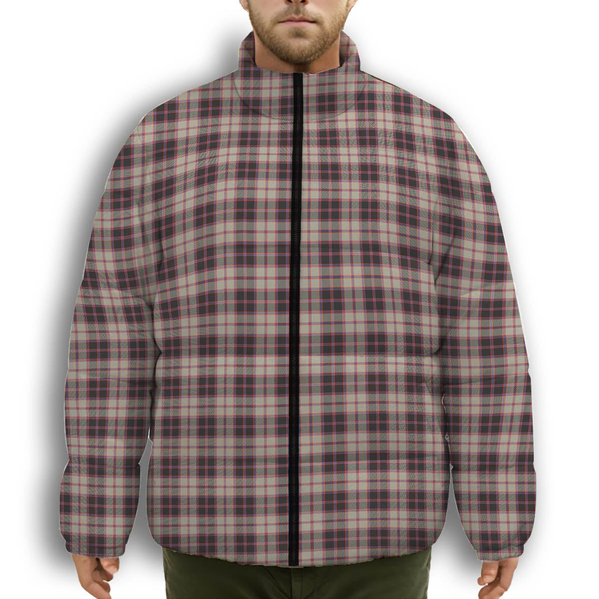 ScotsTee Shop Scottish McPherson Hunting Ancient Premium Tartan Collar Down Jacket Winter White Duck Down Plaid