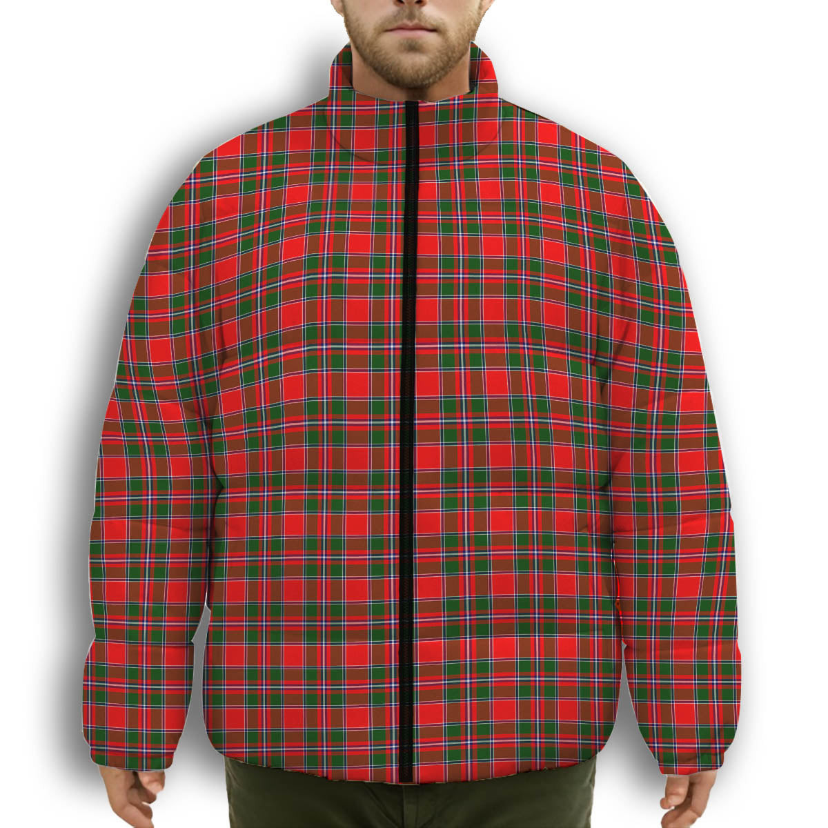ScotsTee Shop Scottish Spens Modern Premium Tartan Collar Down Jacket Winter White Duck Down Plaid