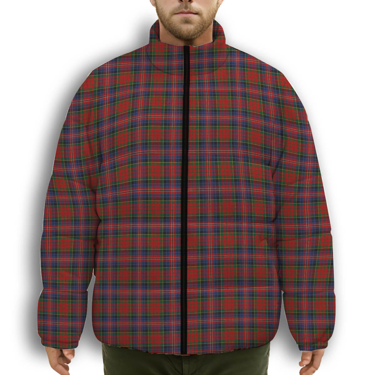 ScotsTee Shop Scottish MacPherson 8 Premium Tartan Collar Down Jacket Winter White Duck Down Plaid