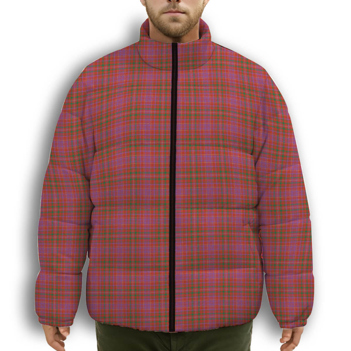 ScotsTee Shop Scottish McLeod Red Ancient Premium Tartan Collar Down Jacket Winter White Duck Down Plaid