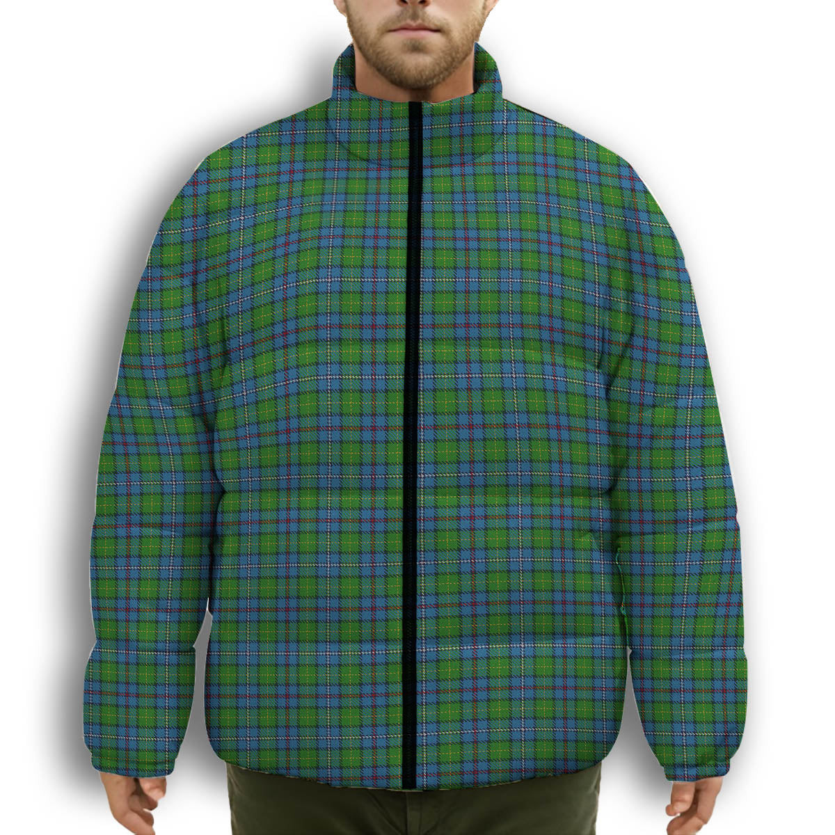 ScotsTee Shop Scottish Hosey Premium Tartan Collar Down Jacket Winter White Duck Down Plaid